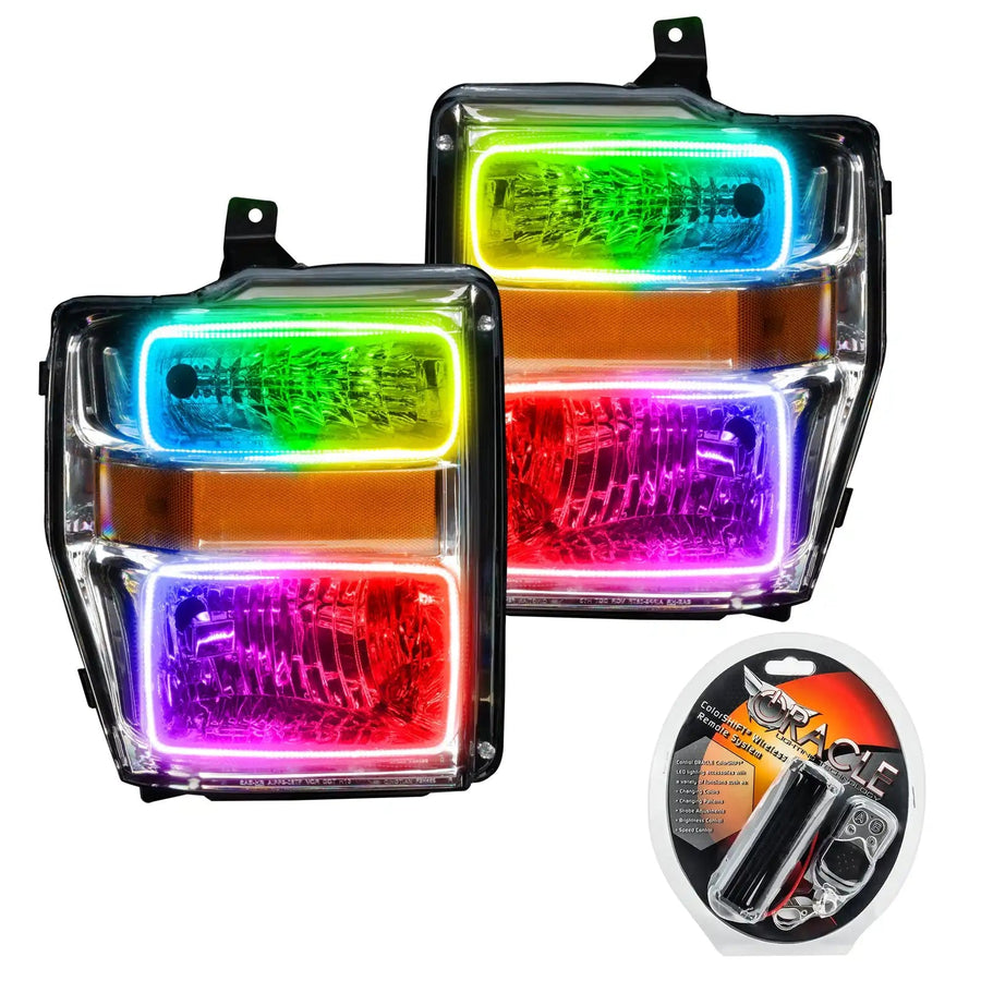 2008-2010 Ford F-250/F-350 Super Duty Pre-Assembled Halo Headlights - Chrome Housing with RF Controller.