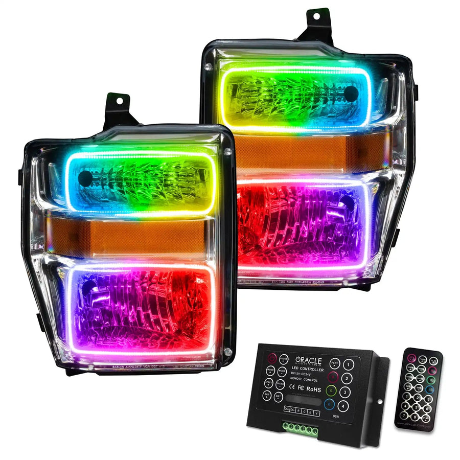 2008-2010 Ford F-250/F-350 Super Duty Pre-Assembled Halo Headlights - Chrome Housing with 2.0 Controller.