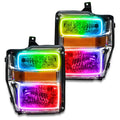 Ford Super Duty headlights with ColorSHIFT LED halo rings.