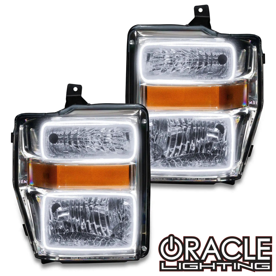 2008-2010 Ford F-250/F-350 Super Duty Pre-Assembled Halo Headlights - Chrome Housing