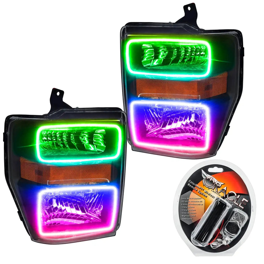 2008-2010 Ford F-250/F-350 Super Duty Pre-Assembled Halo Headlights - Black with RF Controller.