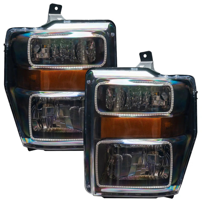 Black Housing Headlights With Clear Corners For 2008-2010 Ford F250 F350 Super Duty