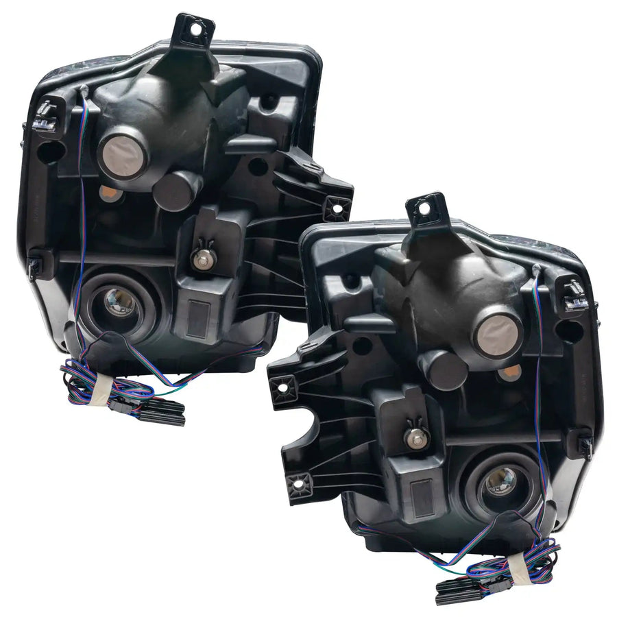 Rear view of 2008-2010 Ford F-250/F-350 Super Duty Pre-Assembled Halo Headlights - Black