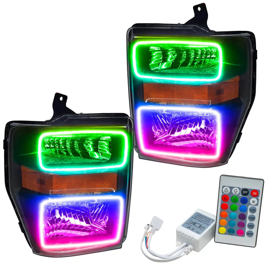 2008-2010 Ford F-250/F-350 Super Duty Pre-Assembled Halo Headlights - Black with Simple Controller.