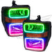 2008-2010 Ford F-250/F-350 Super Duty Pre-Assembled Halo Headlights - Black with ColorSHIFT LED halo rings.