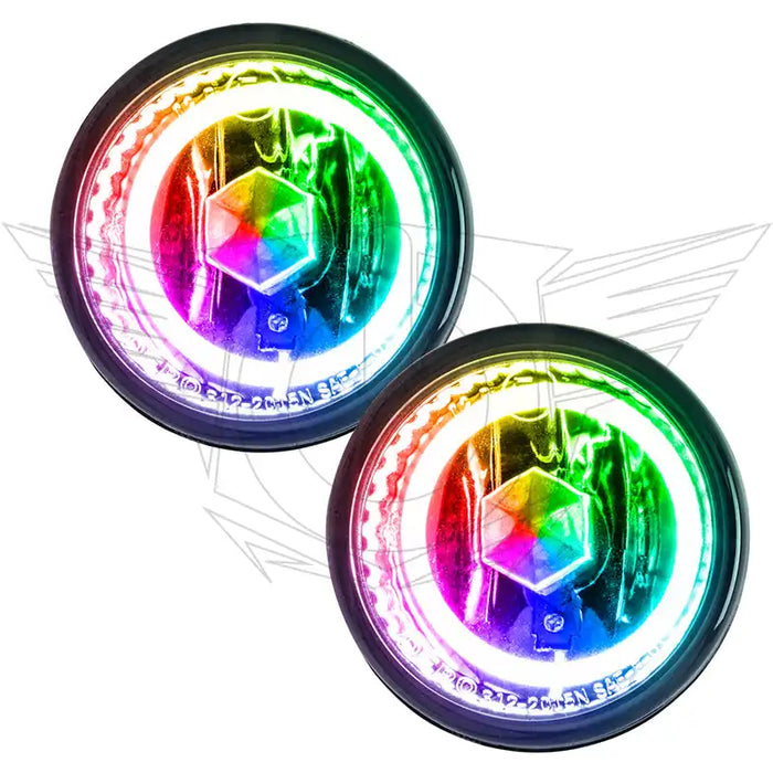 2008-2009 Subaru Legacy Pre-Assembled Halo Fog Lights with rainbow halo rings.