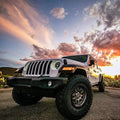 Low aggressive shot of a Jeep Gladiator JT with Oculus Bi-LED Projector Headlights.