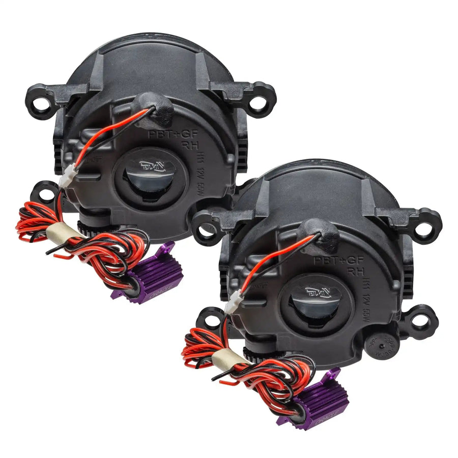 Rear view of 2005-2017 Nissan Frontier Pre-Assembled Halo Fog Lights - (Chrome Bumper)