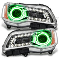 2011-2014 Chrysler 300C NON HID Pre-Assembled Halo Headlights - Chrome Housing with green halo rings.