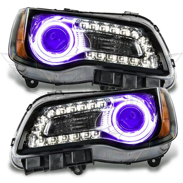 AmeriLite for 2011-2014 Chrysler 300 Sedan OE+ LED Tube Black Projector Headlights Pair - Passenger and Driver Side AmeriLite for 2011-2014 Chrysler 300 Sedan OE+ LED Tube Black Projector Headlights Pair - Passenger and Driver Side