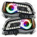 Chrysler 300C Pre-Assembled Headlights with rainbow halo rings.
