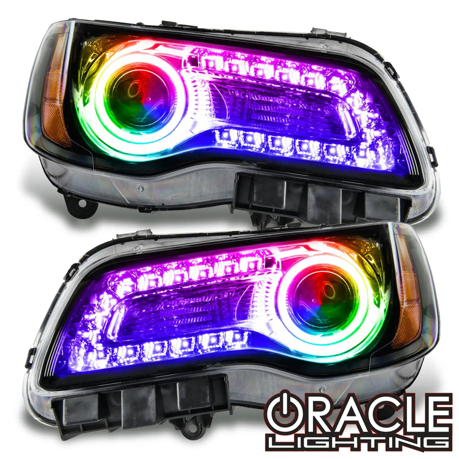 2011-2014 Chrysler 300C NON HID Pre-Assembled Headlights - Black Housing - ColorSHIFT DRL