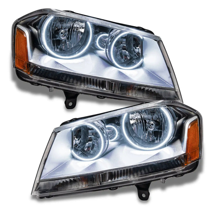 2008-2014 Dodge Avenger SE/SXT Pre-Assembled Halo Headlights with white LED halo rings.