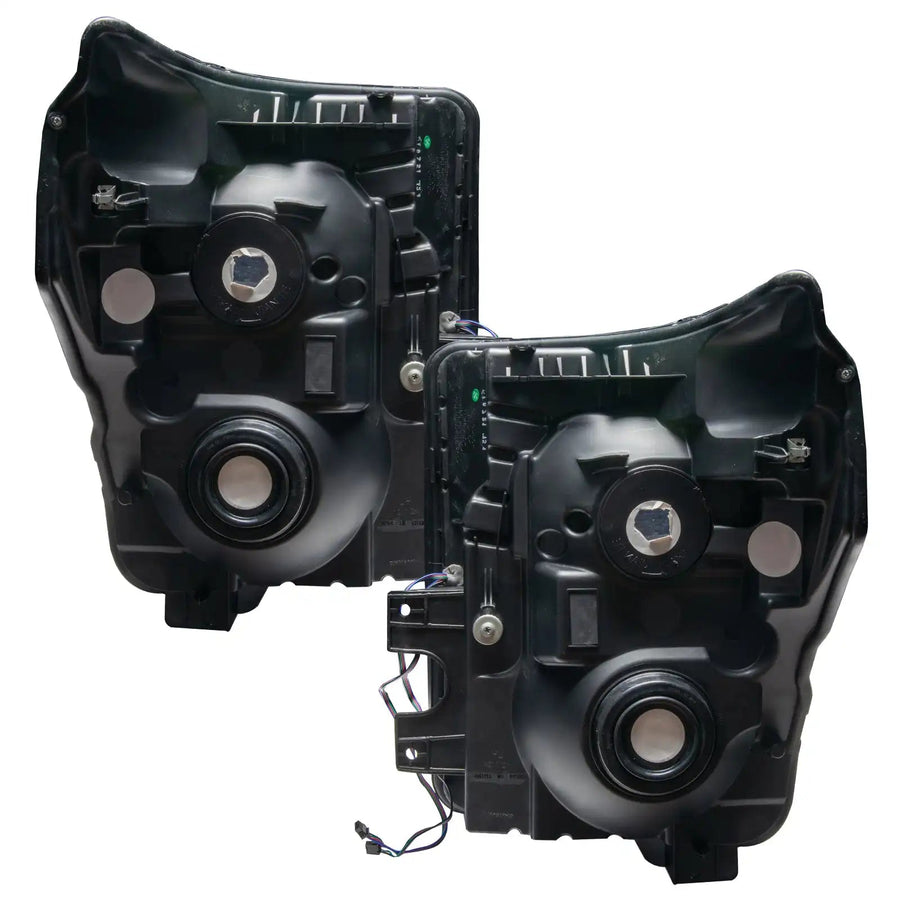 Rear view of 2011-2016 Ford F-250/F-350 Super Duty Pre-Assembled Headlights - Black