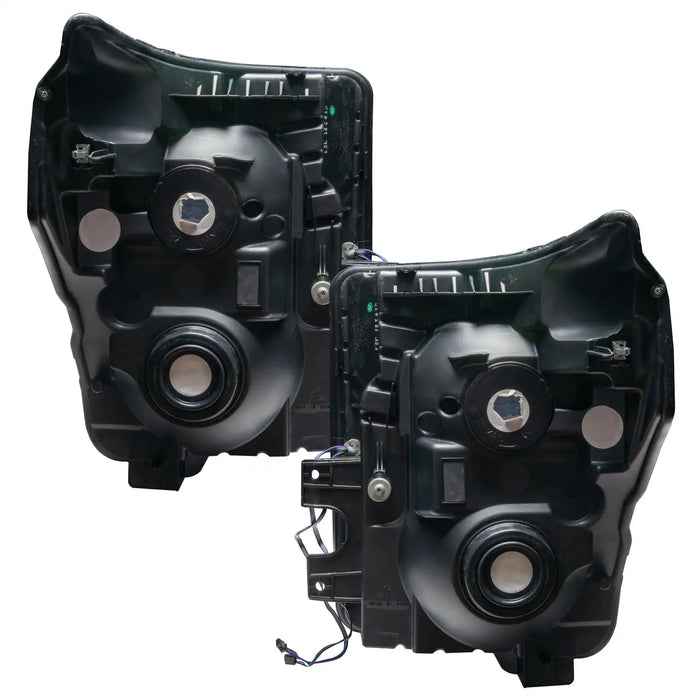 Rear view of 2011-2016 Ford F-250/F-350 Super Duty Pre-Assembled Headlights - Black