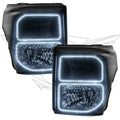 Ford Super Duty headlights with white LED halo rings.