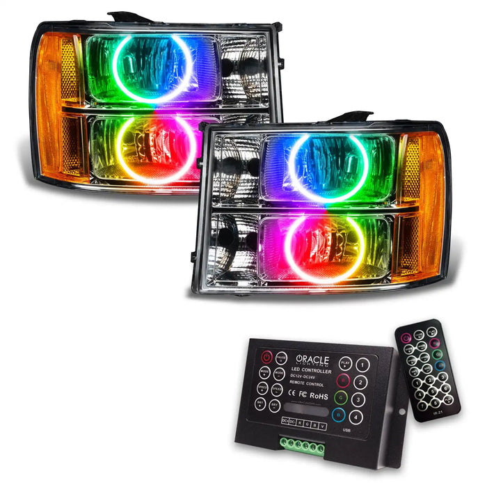 2007-2013 GMC Sierra Pre-Assembled Halo Headlights - Round Ring Design with 2.0 Controller.