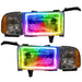 1994-2002 Dodge Ram 1500/2500/3500 Pre-Assembled Halo Headlights with ColorSHIFT LED halos.