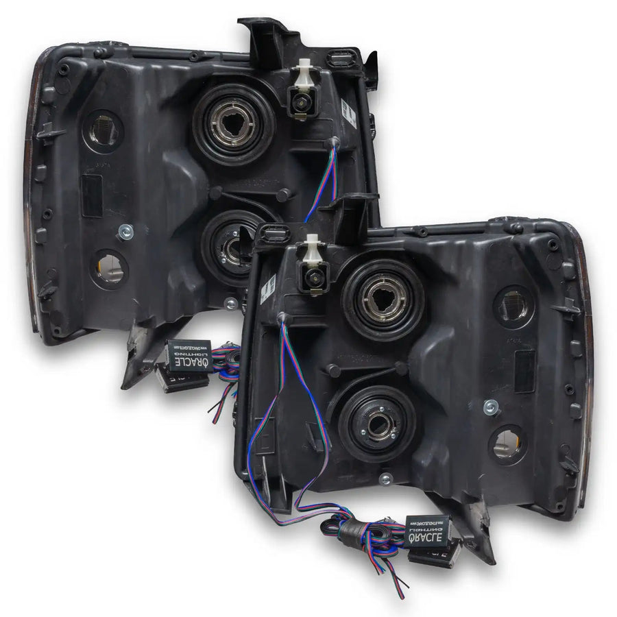 Rear view of 2007-2013 Chevrolet Silverado Pre-Assembled LED Square Style Halo Headlights - (Chrome Housing)
