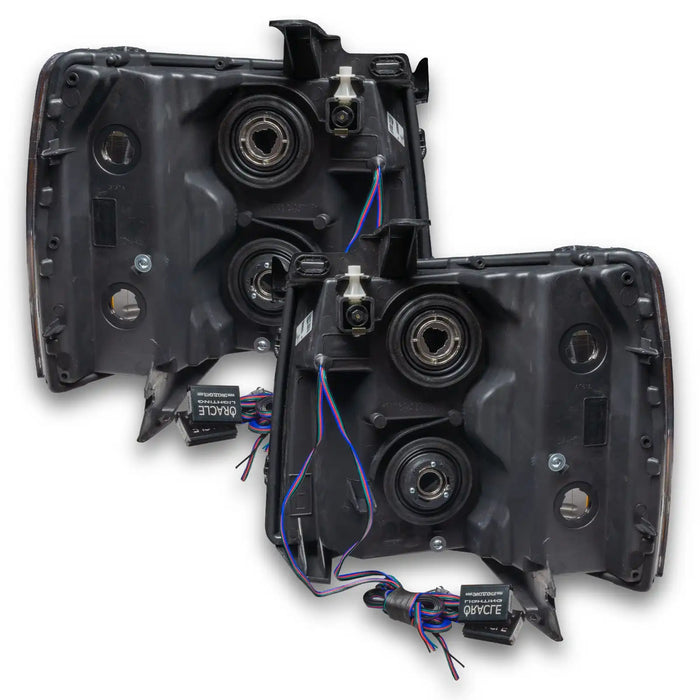 Rear view of 2007-2013 Chevrolet Silverado Pre-Assembled LED Square Style Halo Headlights - (Chrome Housing)