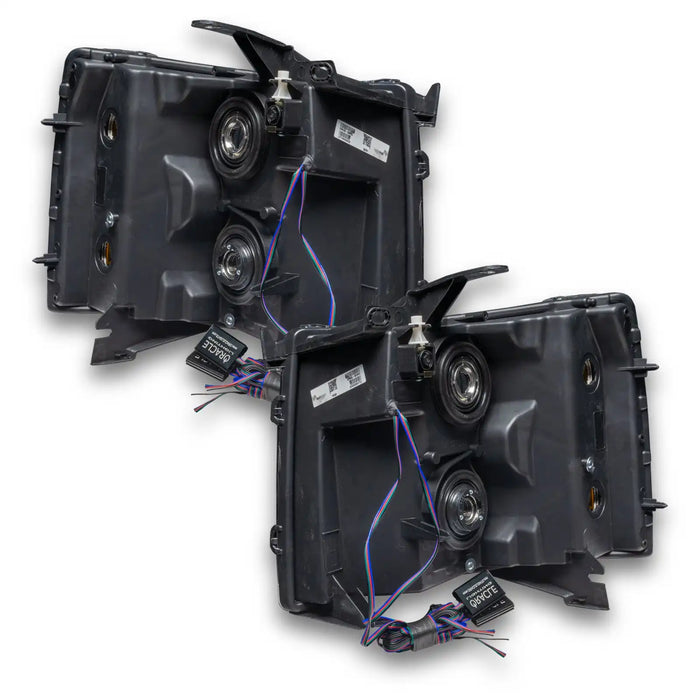 Rear view of 2007-2013 Chevrolet Silverado Pre-Assembled LED Square Style Halo Headlights - (Chrome Housing)