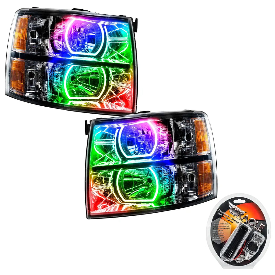 2007-2013 Chevrolet Silverado Pre-Assembled LED Square Style Halo Headlights - (Black Housing) with RF Controller.