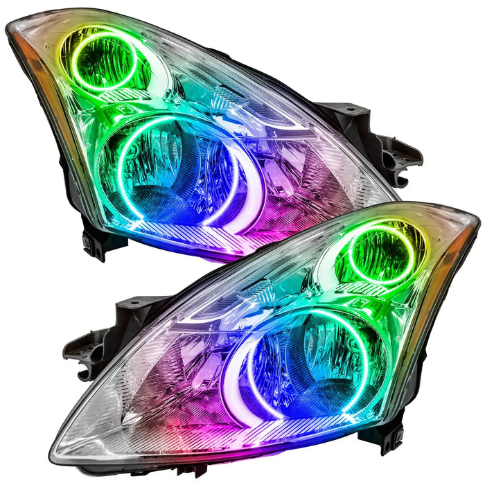2010-2012 Nissan Altima Sedan Pre-Assembled LED Halo Headlights with ColorSHIFT LED halo rings.