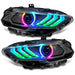 Front view of Ford Mustang "Black Series" LED Headlights with rainbow LEDs