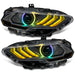 Front view of Ford Mustang "Black Series" LED Headlights with yellow DRL and LEDs