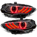 Front view of Ford Mustang "Black Series" LED Headlights with red LEDs
