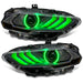 Front view of Ford Mustang "Black Series" LED Headlights with green LEDs