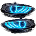 Front view of Ford Mustang "Black Series" LED Headlights with cyan LEDs