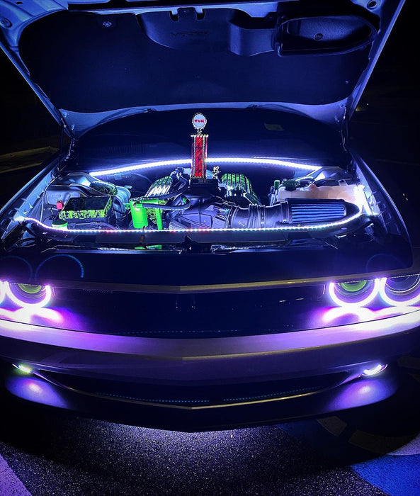 Challenger with halos and engine bay open