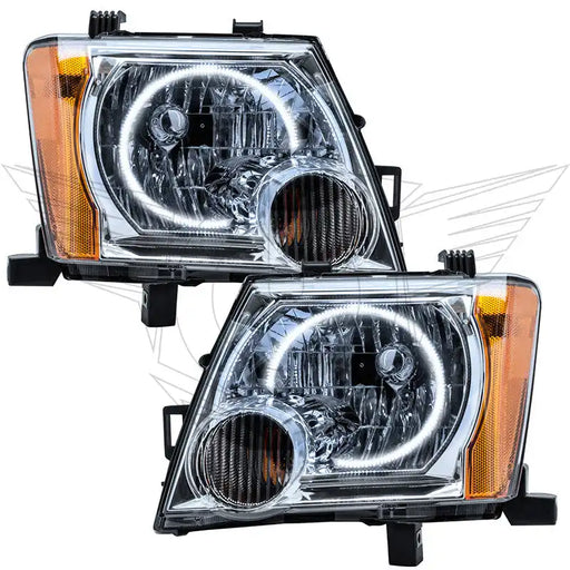Nissan Xterra headlights with white LED halo rings.