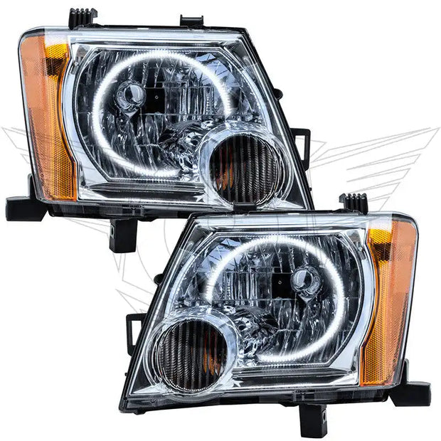 Nissan Xterra headlights with white LED halo rings.
