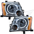 2005-2014 Nissan Xterra Pre-Assembled LED Halo Headlights with white LED halo rings.