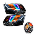 2009-2018 RAM ColorSHIFT Switchback Quad Pre-Assembled Halo Headlights - Black Housing with RF Controller.