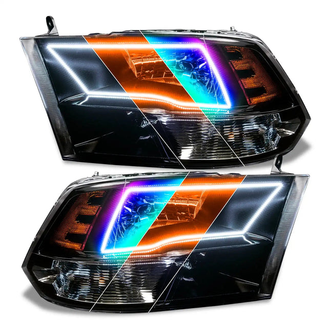 2009-2018 RAM ColorSHIFT Switchback Quad Pre-Assembled Halo Headlights - Black Housing