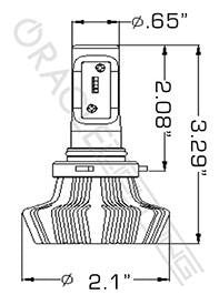 LED headlight bulb diagram with measurements