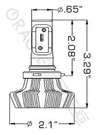 LED headlight bulb diagram with measurements