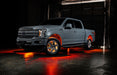 Grey Ford F-150 with amber wheel rings and rock lights.