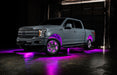 Grey Ford F-150 with pink wheel rings and rock lights.