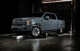 Grey Ford F-150 with white wheel rings and rock lights.
