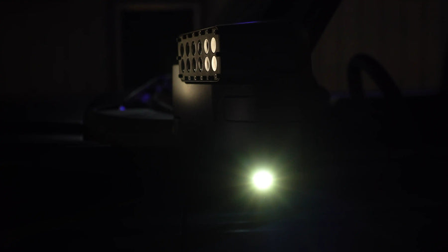 Close-up of a LED Side Mirror installed on a Ford Bronco with Puddle Light upgrade