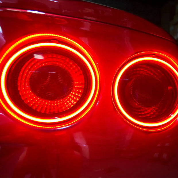 Close-up of C6 Corvette Tail Lights with afterburner halo kit installed