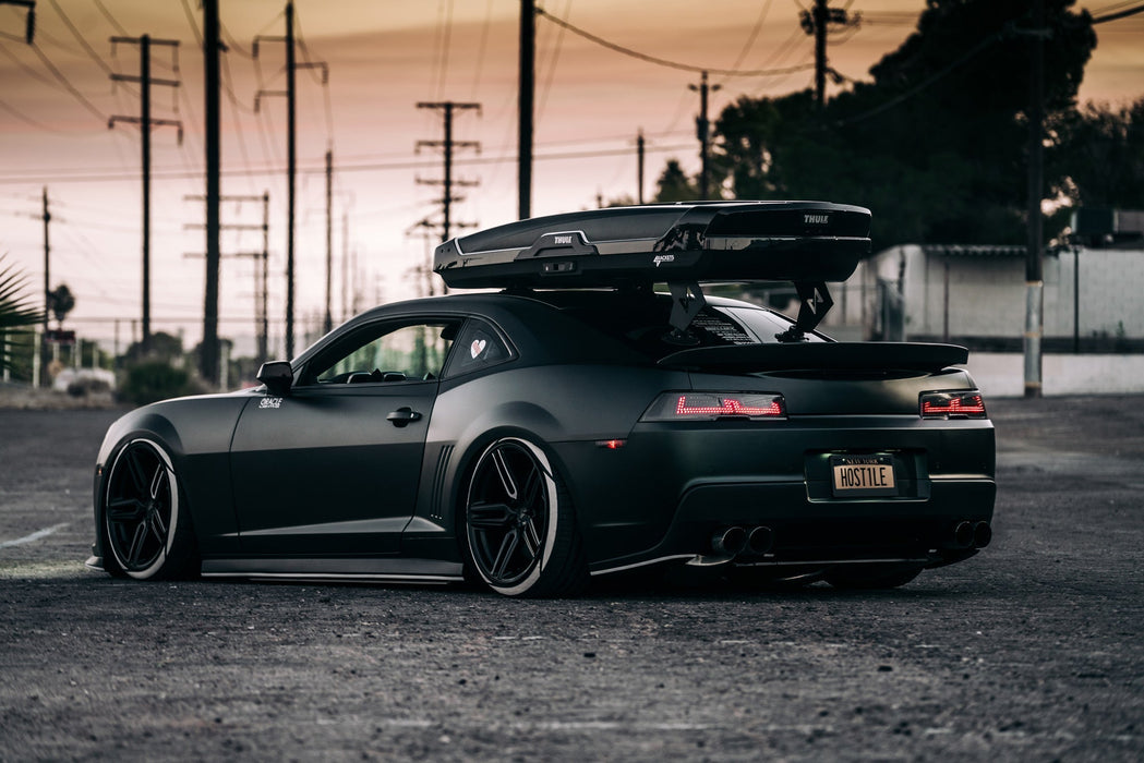 Rear three quarters view of a Chevrolet Camaro with Concept Side Mirrors installed.
