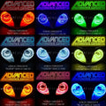 Grid view of Honda CBR600F4i headlights showing different color LED halo rings.