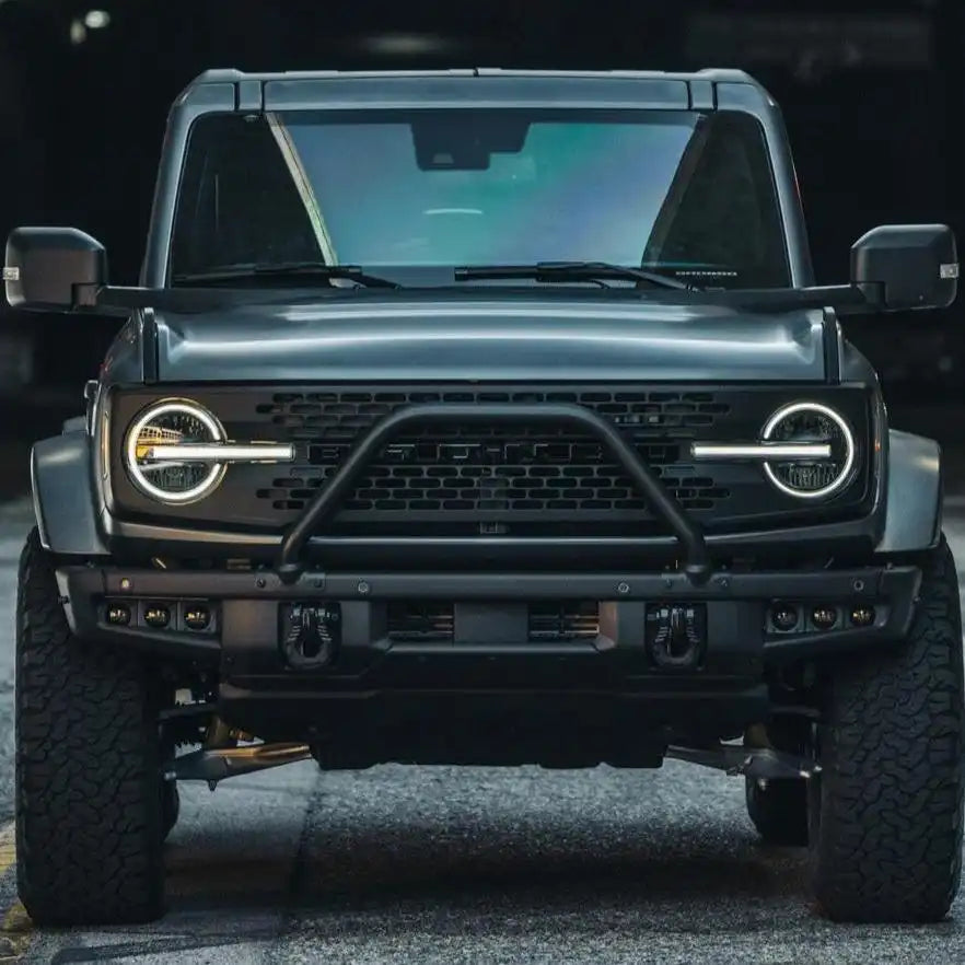 Front view of a Ford Bronco with Triple LED Fog Light Kit installed.