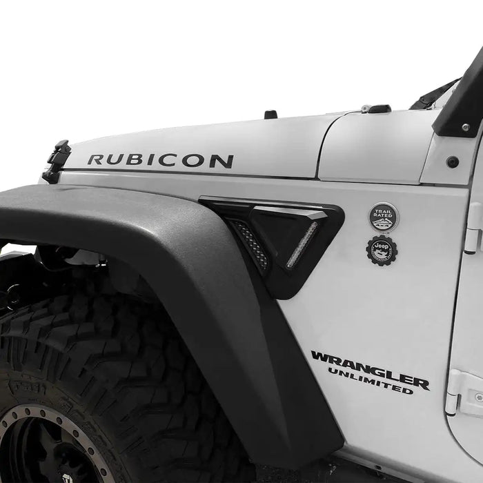 Close-up of Sidetrack™ LED Fender Lighting System installed on a Jeep Wrangler JK.