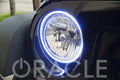 Close-up of white LED halo ring installed on a Jeep.